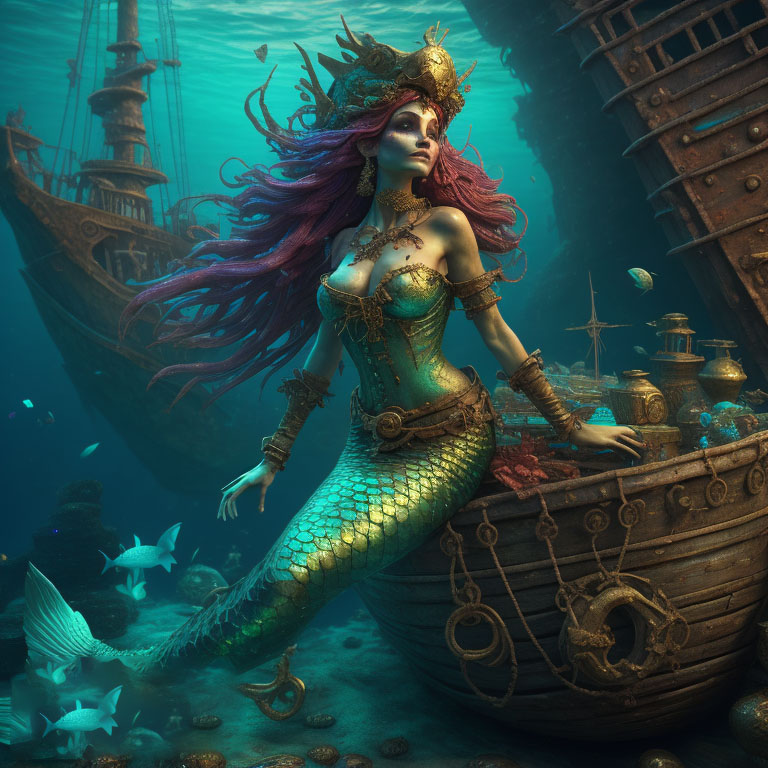 Mermaid with pirate treasure