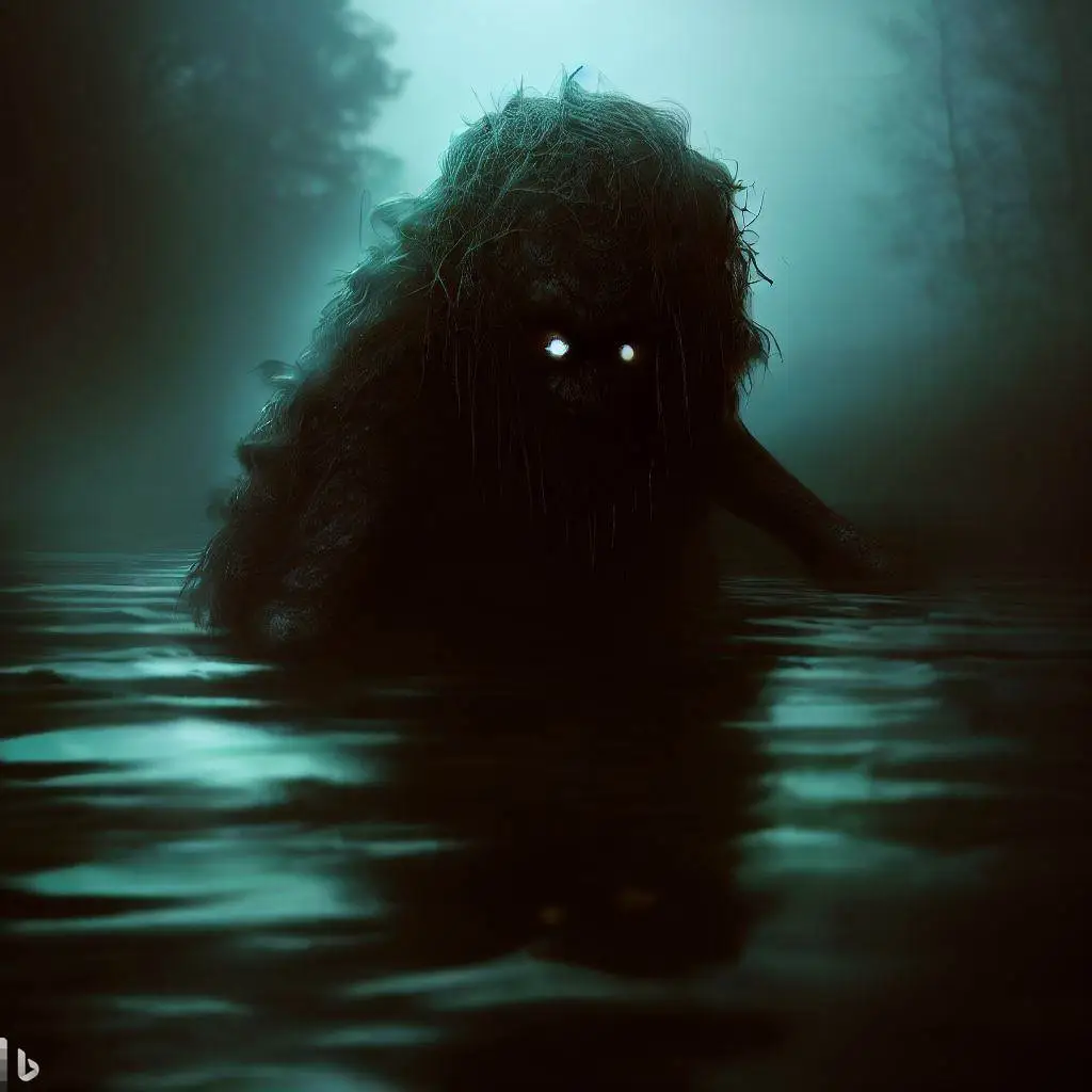 scary monster lurking from a lake artwork