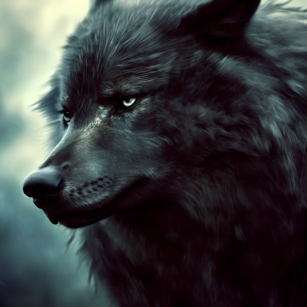 black wolf in snow artwork Fenrir the giant wolf son of Loki in Viking mythology