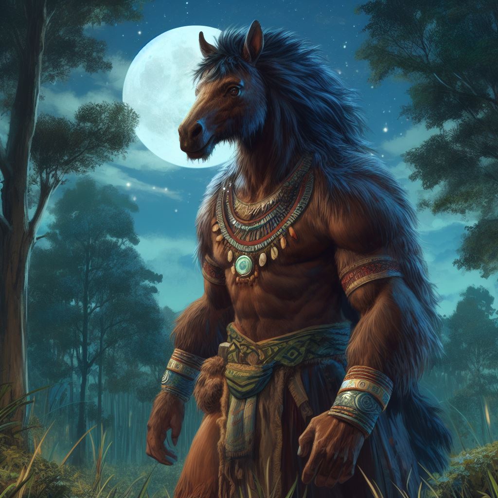 brown horse standing like a human known as Tikbalang half-man half-horse philippine myth