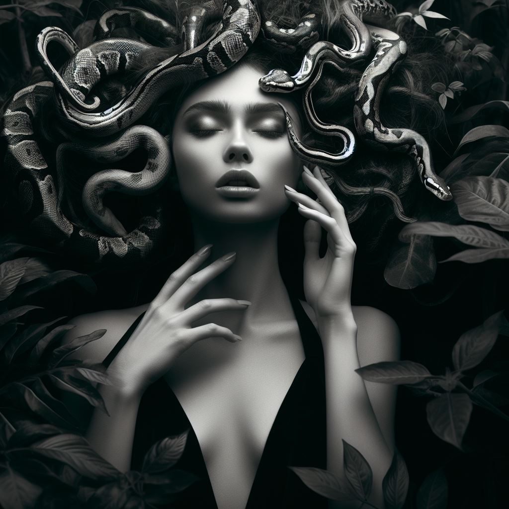 Medusa story, transformation curse by Athena and meaning for female strength and survival