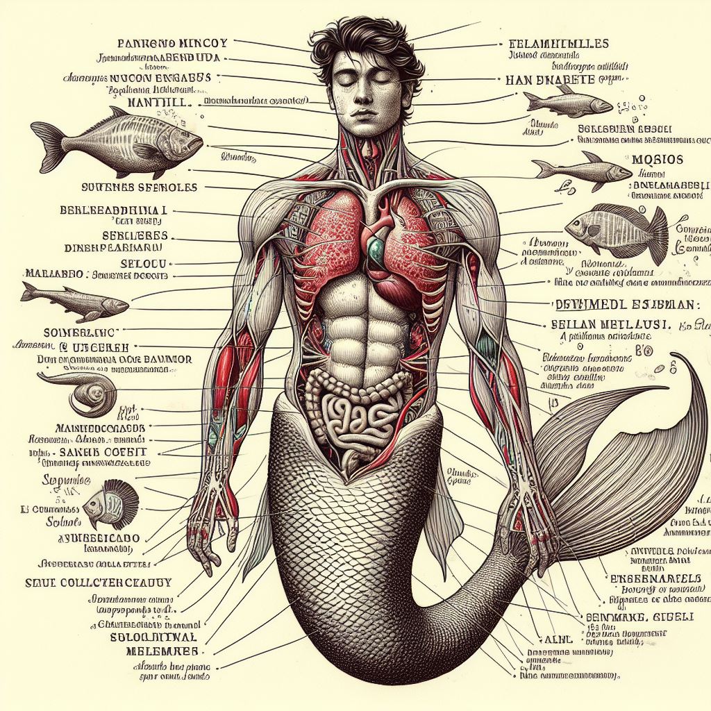 merman drawing showing biology of merman body 