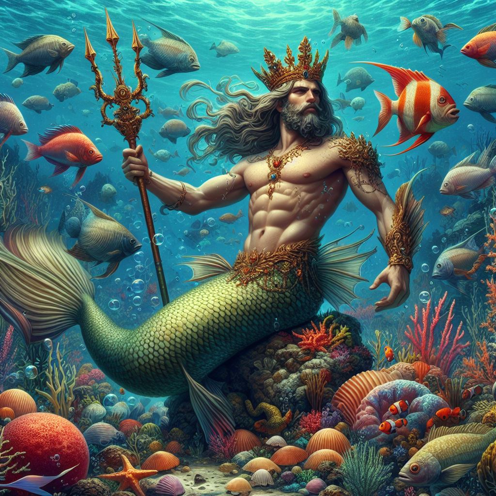 poseidon art picture of Poseidon as merman